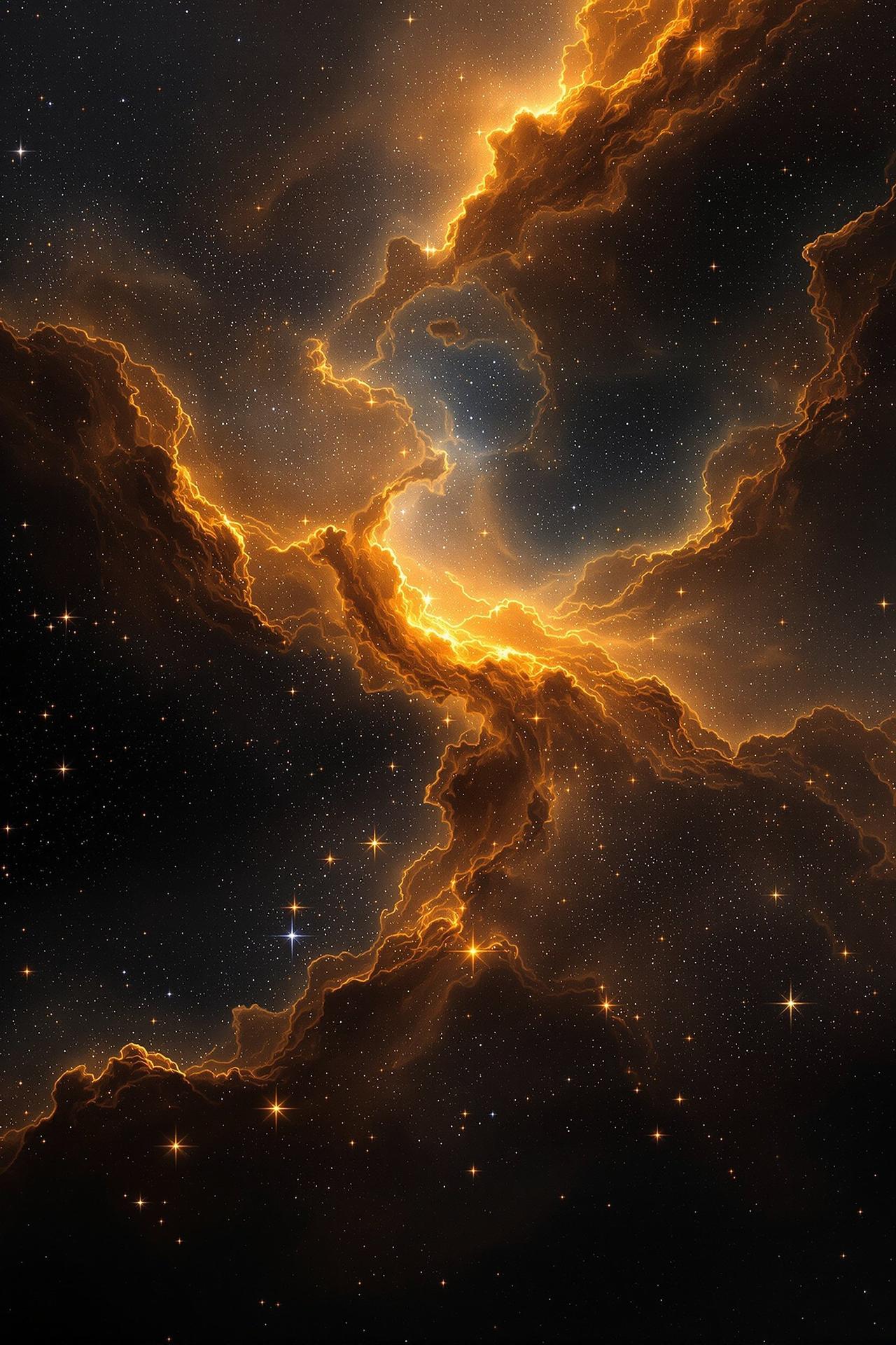 星云之间纪录片海报,金色铜色星云尘埃漩涡